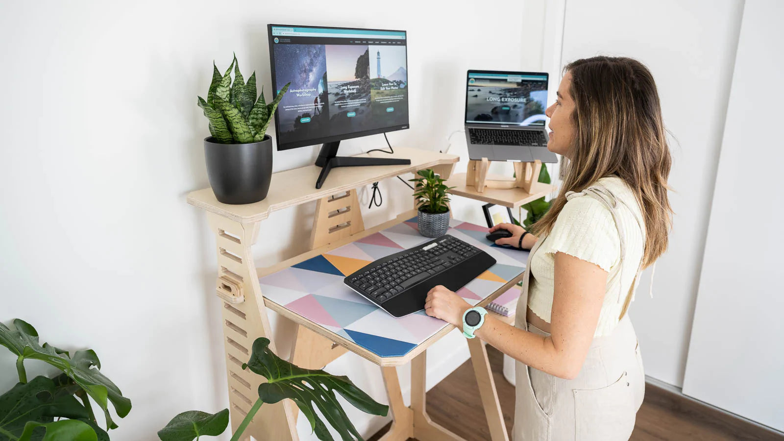 Compact wooden standing desk home office small space