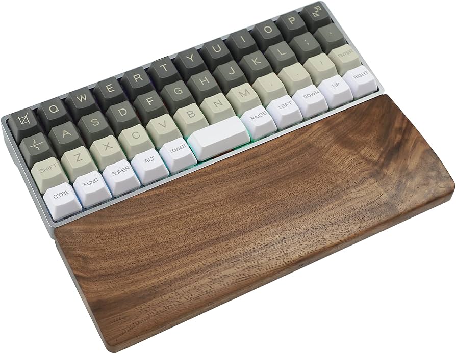 Mechanical keyboard with walnut wrist rest