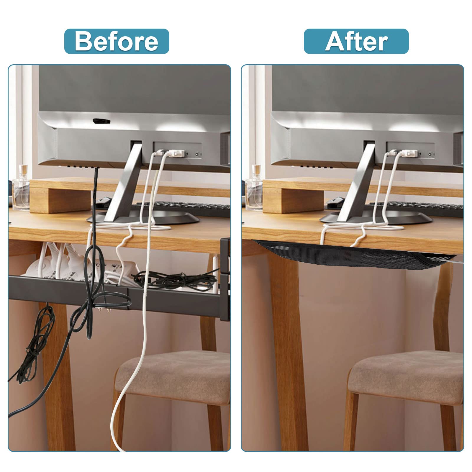 Cable management before and after